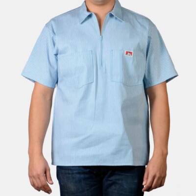 Ben Davis Men's Short Sleeve 1/2 Zip Shirt Plaid Stripe