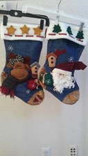 Prime Line Inc Set of 2 Christmas Stocking 17" Applique  Santa Reindeer Lined