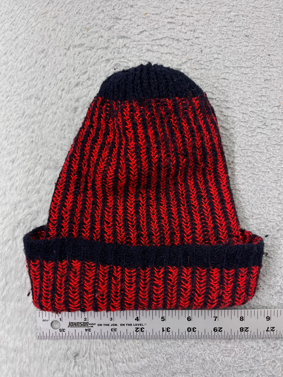 Adult Striped Knit Winter Beanie for Skiing Snow in Red Blue Polyester-image