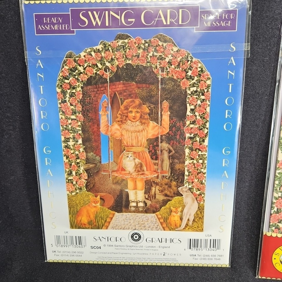 Girl on Swing w Cat Greeting Card 3D Swing Card Santoro Graphics SC04