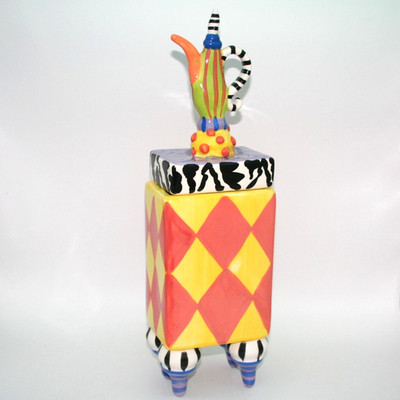 Erich Emmenegger Jester Collection 17'' Canister Cookie Jar with Teapot Lid