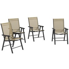 Outsunny 4-PCS Garden Armchairs Outdoor Patio Folding Furniture Light Brown