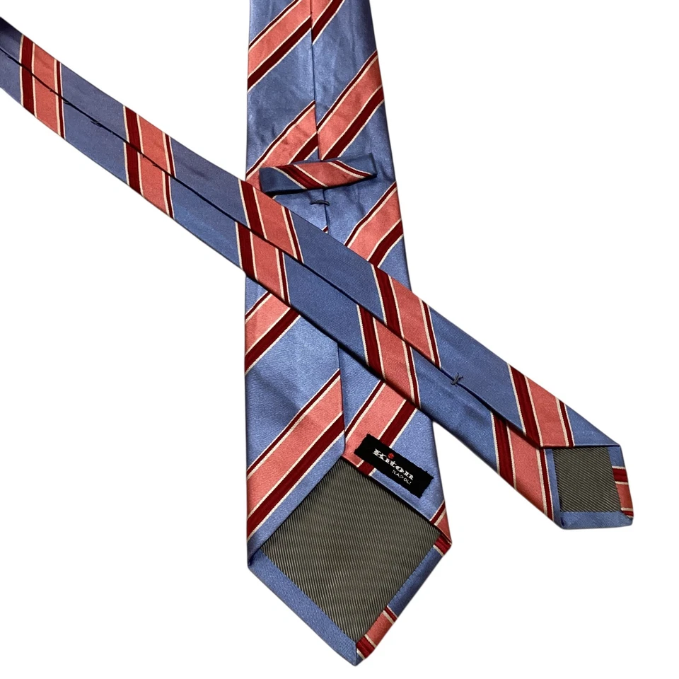 Corbata KITON SEVENFOLD 100 % seda XL de lujo a rayas azul/rosa/rojo usada en excelente estado Foto 3 de 4