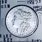 1887 S BU GEM MORGAN SILVER DOLLAR UNC MS+++ U.S. MINT RARE KEY COIN 9197