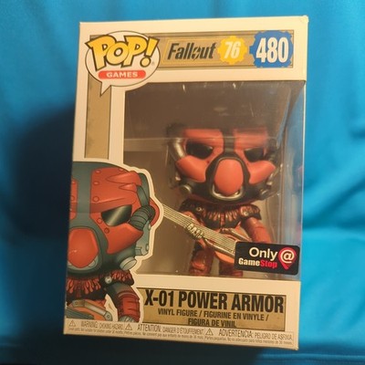 Funko Pop Fallout 76 X-01 Power Armor GameStop #480 Red Vaulted   in protector 