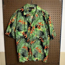 Vintage Rayon Shirt Men  s Large Green Hawaiian Loop Collar Button