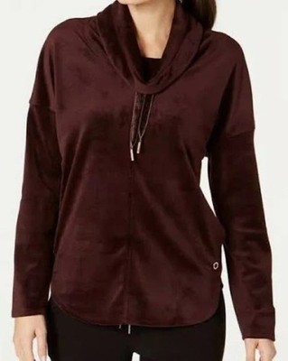 Women s Medium Calvin Klein Burgundy Velour Cowl Neck Drawstring Performance Swe