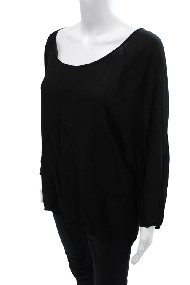 Blusa túnica James Perse para mujer negra viscosa cuello redondo manga larga talla 3 Foto 2 de 4