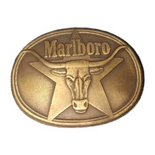 Marlboro Solid Brass Belt Buckle Vintage 1987 Philip Morris