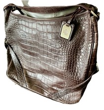 Ralph Lauren Brown Crocodile Leather Shoulder Bag Preppy Luxury Vintage 90s