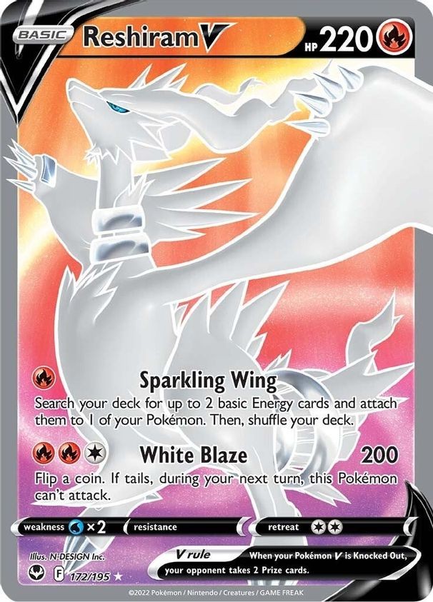 Reshiram V - 172/195 - Pokemon Silver Tempest Sword & Shield Full Art Card NM
