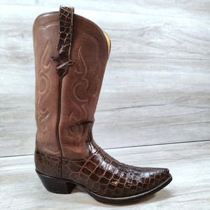 Stallion Porosus Crocodile Cowboy Boots Men 9D Brown Exotic Bias Cut Western