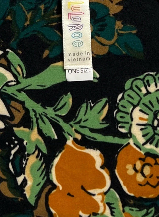 Леггинсы LuLaRoe OS один размер трудно найти черный зеленый золотой цветок абстрактный лилия роза мягкий - Изображение 4 из 4