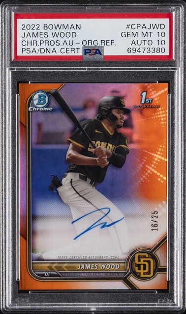 James Wood 2022 Bowman Bowman Chrome Prospect Autographs Orange Refractor