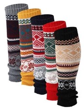 5 Pairs Boho Leg Warmers for Women Winter Wool Knit Leg Warmers Vibrant Color