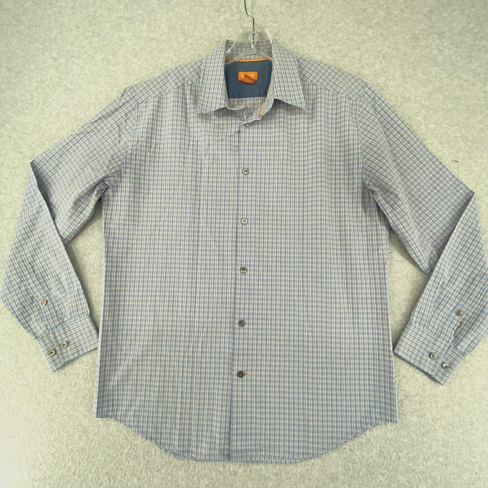 Camisa Savane Para Hombres M Azul Cuadros Eco Inicio Manga Larga Botón Frontal Carrera Foto 2 de 4