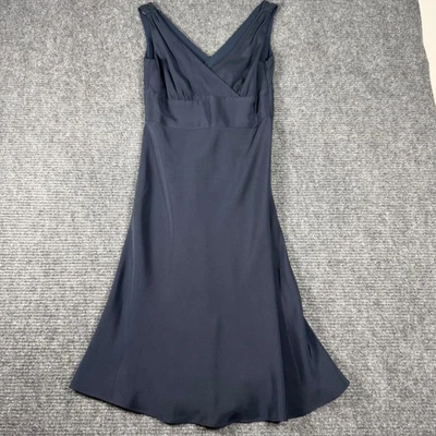 Vintage J.Crew Y2K Navy Blue 100% Silk A-Line Cocktail Dress P4 63196 SP06 - Image 1 of 4