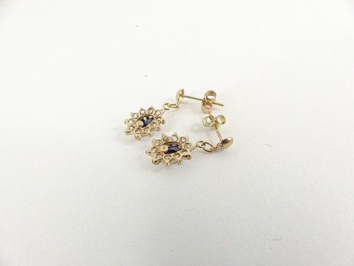 9ct Gold Sapphire Earrings Drop Dangle Cluster Butterflies with gift box - Picture 4 of 6