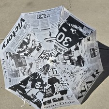 vintage Fort Worth Star Telegram Texas Newspaper Print Umbrella Wood Handle 36  