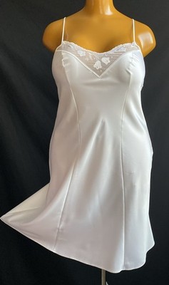 M&S St Michael Full Slip Petticoat, White Slippery Satin Poly Embroidered, UK 16
