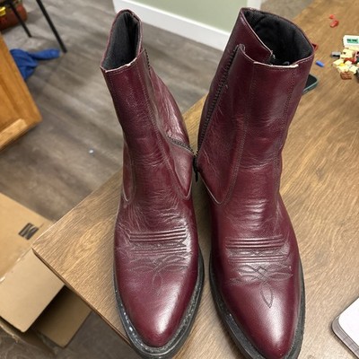 Old West Side Zip Boots Mens 12D Burgundy Maroon Leather Trucker Western