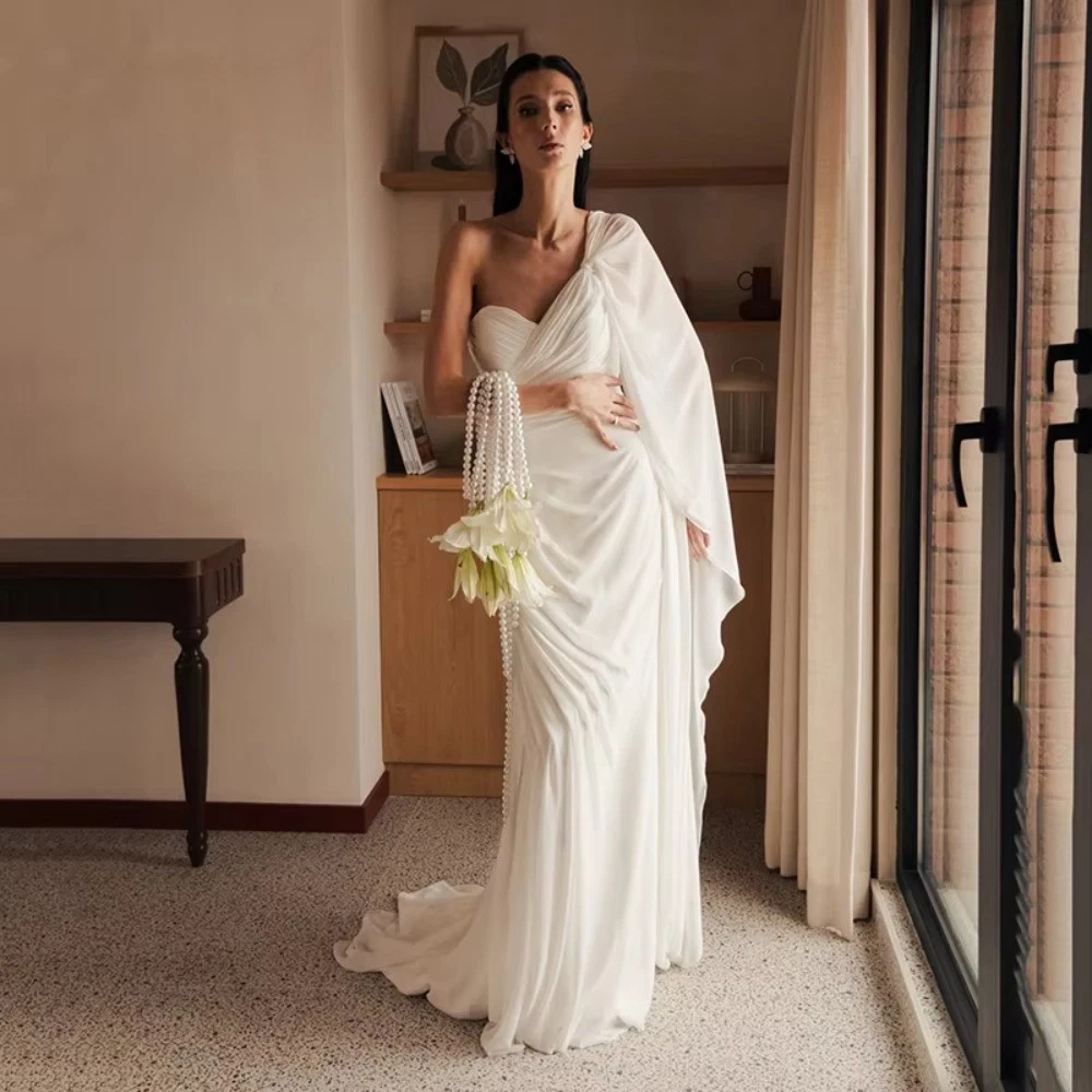 One Shoulder White Beach Dress Wedding Dresses for sale