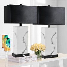 24 Black Touch Table Lamp Set of 2 with USB Ports, 3-Way Dimmable Bedside