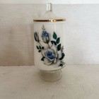 New ListingBeautiful White Glass Urn/Vase with blue florals & a gold trimmed lid. 9" Tall