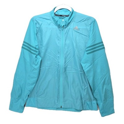 Adidas Running Climaproof Windbreaker Jacket Women L Zip Reflective Ripstop Blue