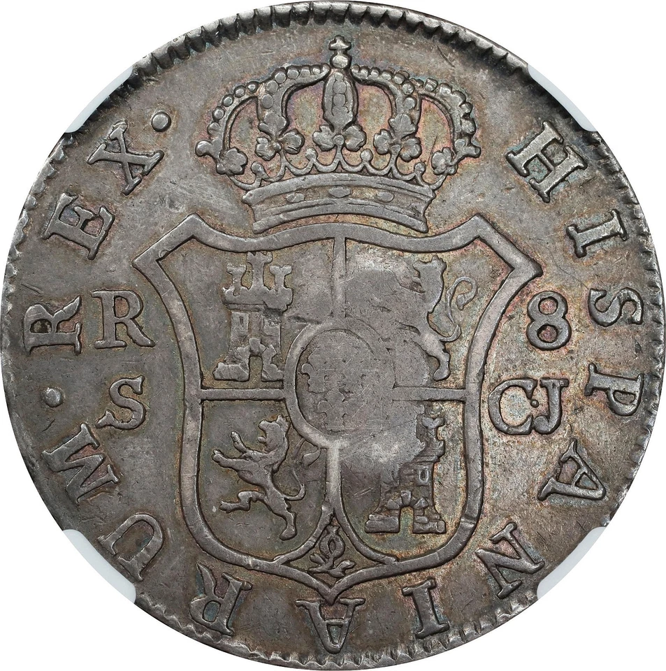 (1834) PORTUGAL MARIA II 870 REIS COUNTERMARK ON 1816 SEVILLE 8 REALES NGC VF30 - Image 2 of 4