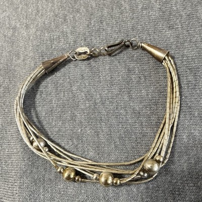 ITC Liquid Sterling Silver 925 Multi-Strand Beaded Bracelet Tube Hook Signed