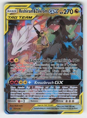 Reshiram & Zekrom GX 157/236 Holo GX Rare Cosmic Eclipse Pokemon Deutsch Holo NM