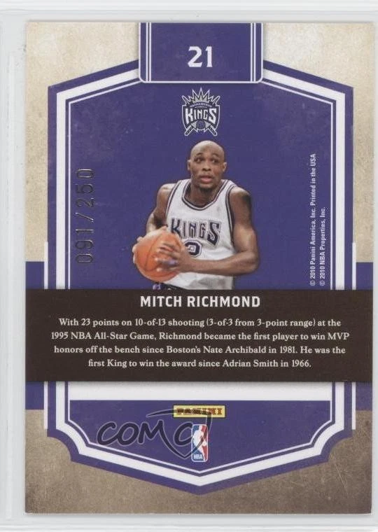 2009-10 Panini Classics Dress Code Silver /250 Mitch Richmond #21 HOF - Image 2 of 2