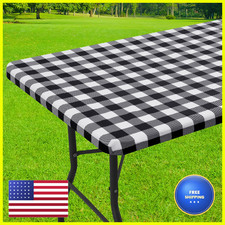 Smiry Rectangle Picnic Table Cloth Elastic Waterproof Fitted Vinyl Tablecloths