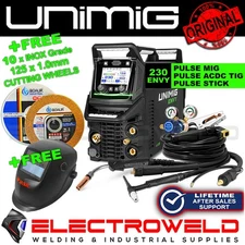 UNIMIG Envy Multi 230 ACDC 4 in 1 Mig Tig Stick Pulse Welder + 2 x Torch U11203