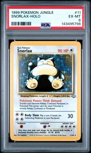 1999 POKEMON JUNGLE #11 SNORLAX-HOLO PSA 6