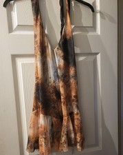 PLT Brown Abstract Print Frill Halter Neck  Mesh Shift Dress Size 10