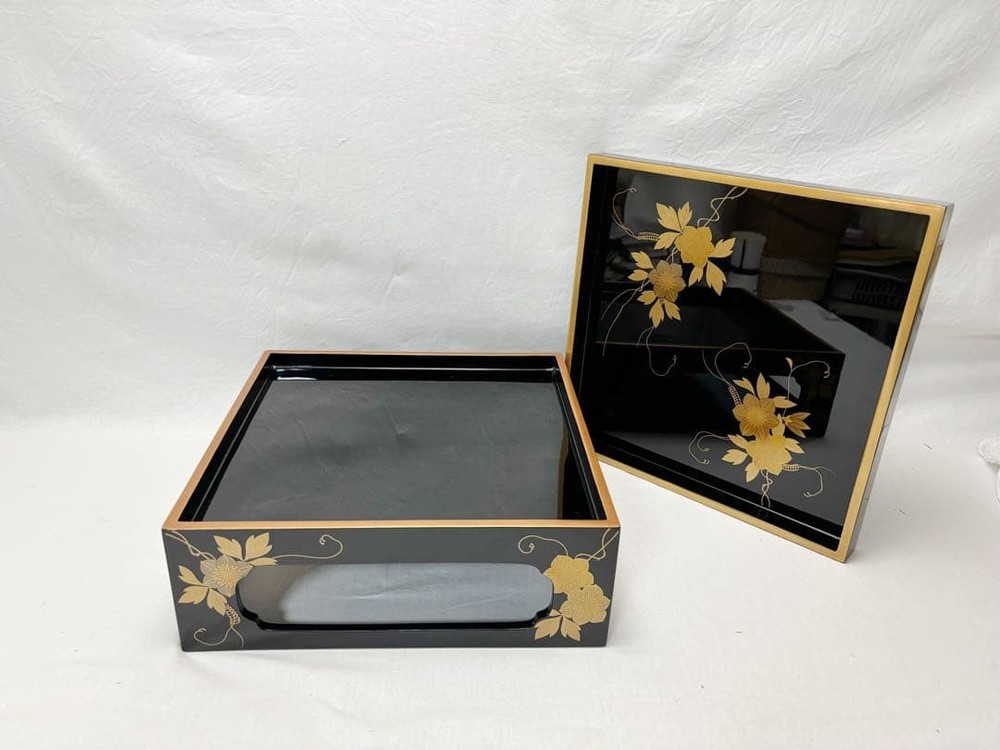 Jubako Bento Box Japanese Almost unused utensils Wajima lacquer Kinsaibana makie