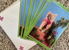 Vintage 1980s Set Of 10 Richard Stacks Cat NEW Christmas Cards Holiday Envelopes