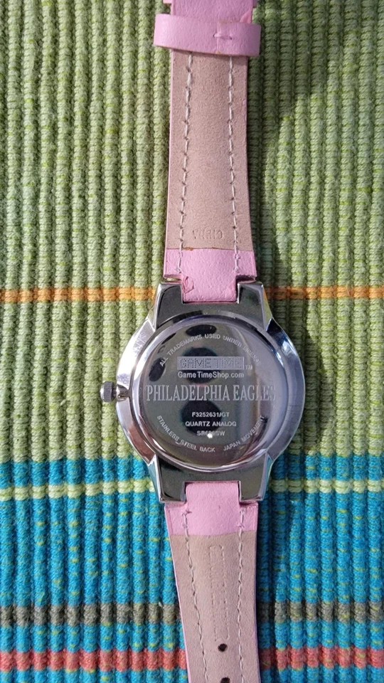 GAME TIME PHILLY EAGLES WOMEN'S WATCH W/PINK LEATHER BAND W/RHINESTONES - Image 4 of 4