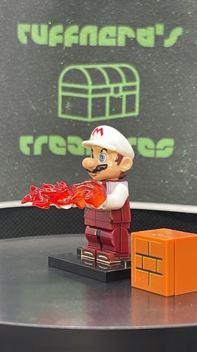 Minifigura personalizada LEGO NINTENDO MARIO WORLD FIRE MARIO y mini vitrina - Imagen 19 de 22