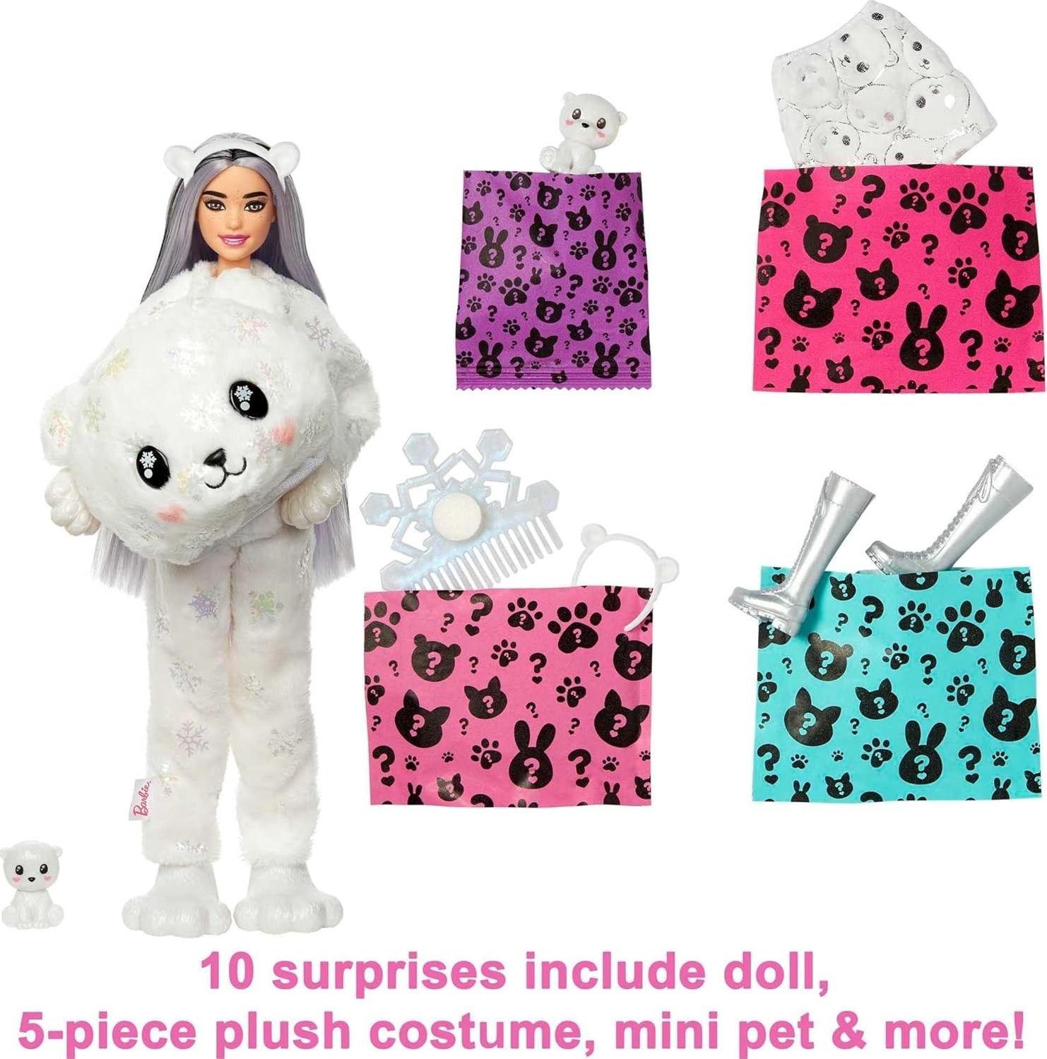 Cutie Reveal Doll, Snowflake Sparkle Polar Bear Costume, 10 Surprises Includi...