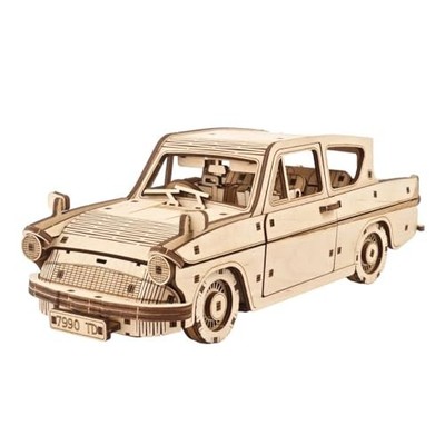 Ugears Flying Ford Anglia 3D Puzzle, 246-Parts, 8.8-Inch, Brown