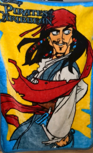 Vintage Pirates of the Caribbean Disney Cartoon Plush Fleece Blanket Jack 30x42 - Picture 1 of 5