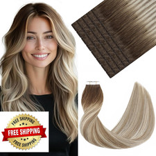 VINBAO Tape In Human Hair Extensions Blonde Dark Roots Remy Seamless