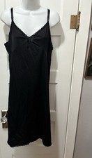 Vtg SHADOWLINE Black Long Women  s Slip 100 Nylon Lace Pinup 42 XL XXL