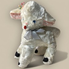 Vtg 60s Stuffed Lamb Carnival Plush Animal Charming Original Charm Toys Kitschy