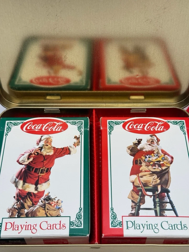 Coca-Cola Nostalgia Playing Cards, 2 Decks Of Cards in Metal Tin, USA (Santa) - Image 2 of 4