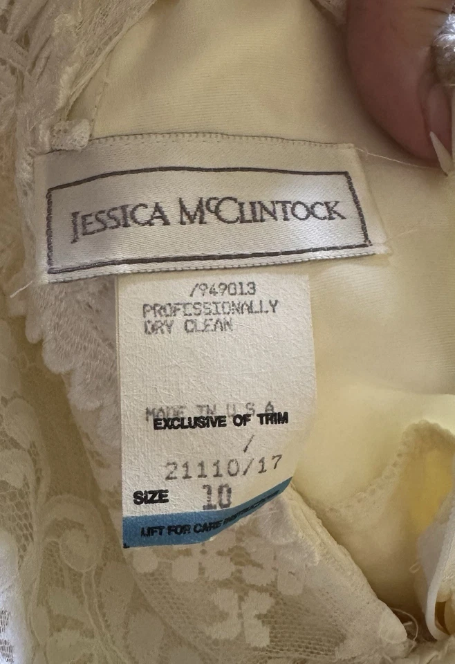 Romantic 80s Jessica McClintock Victorian style Tiered Lace Dress Wedding Sz 10 - Image 3 of 4