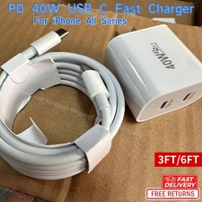 40W PD USB C Wall Fast Charger Cube Type C Cord For iPhone 17 16 15 14 13 12 11 